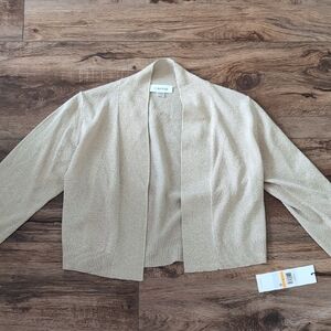 NWT Calvin Klein Sparkly Beige/Gold Open-Front Cardigan